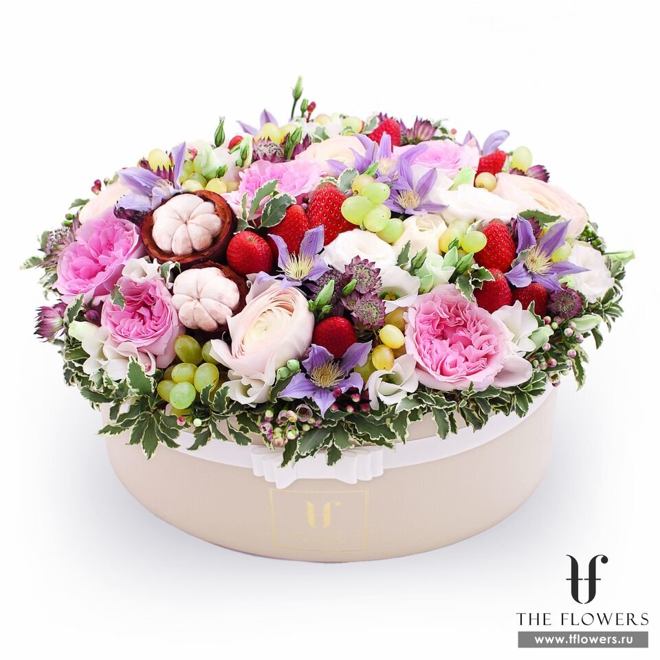 Цветы и фрукты в шляпной коробке "СВИТ ЭКЗОТИК"
