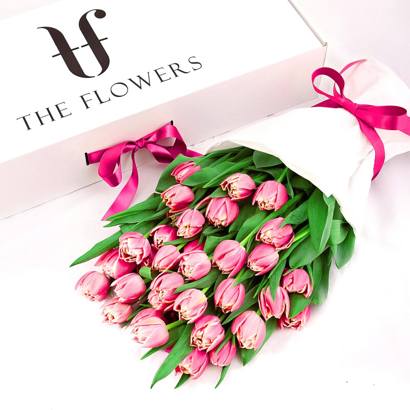 Коробка цветов "TULIPS BOX" - Пионовидные тюльпаны в прямоугольной коробке
