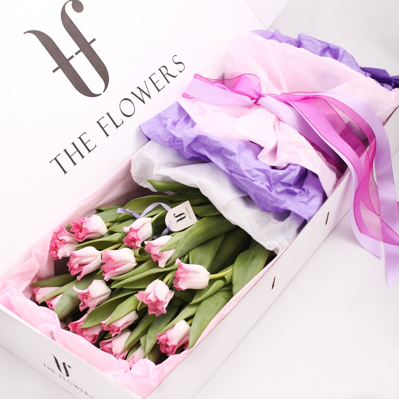 Коробка цветов "TULIPS BOX" - Пионовидные тюльпаны в прямоугольной коробке