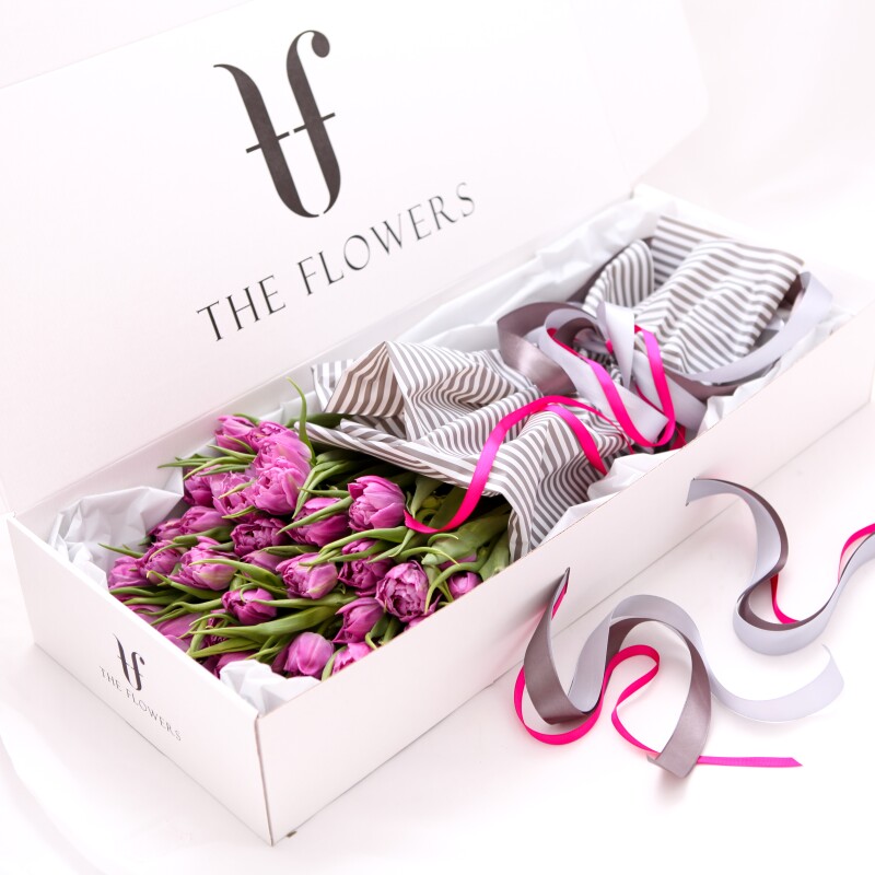 Коробка цветов "TULIPS BOX" - Пионовидные тюльпаны в прямоугольной коробке